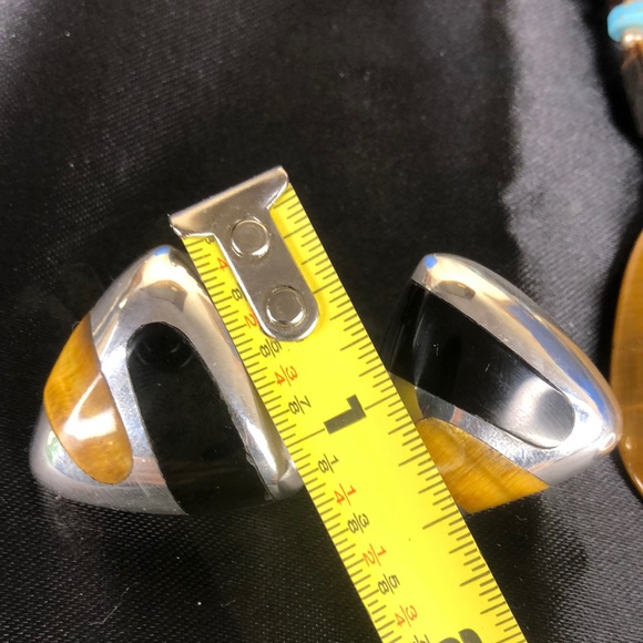 MEXICAN Turquoise Tigers Eye Black Onyx Sterling Silver 950 / 925 Jewelry Set - Picture 12 of 17